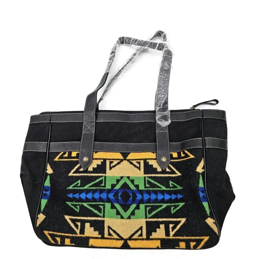 New Pendleton Zip Tote Shoulder Bag Wool Black Green Yellow Purse